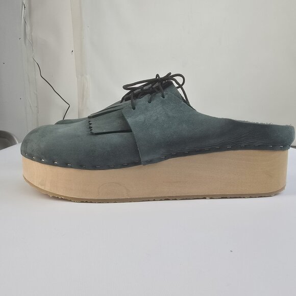 Bryr Clogs Platform shoes. Zoe style. Deep green nubuck leather. - Picture 5 of 7